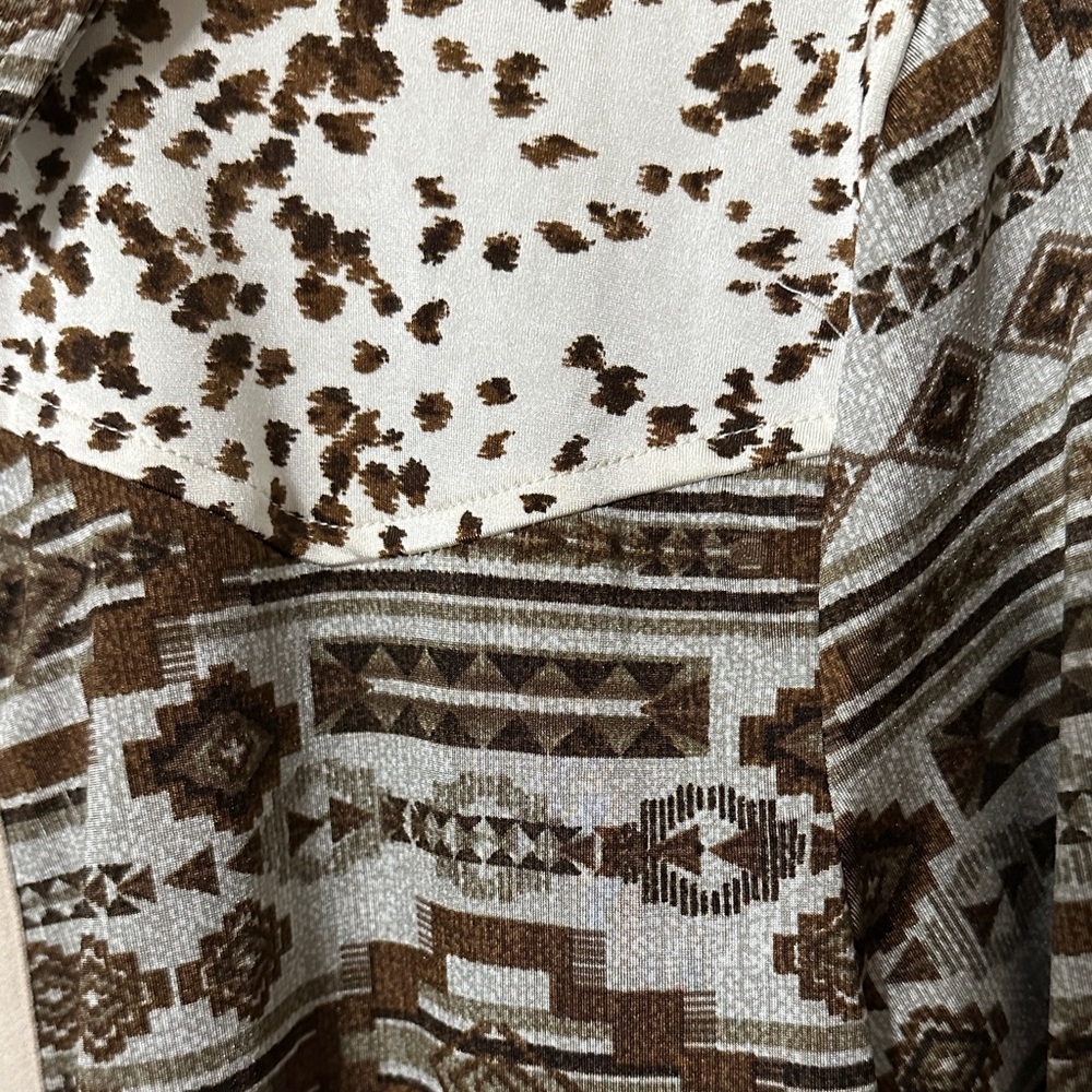 Sterling & Stitch Cream, Brown, Gray Print Shirt - Picture 3 of 8